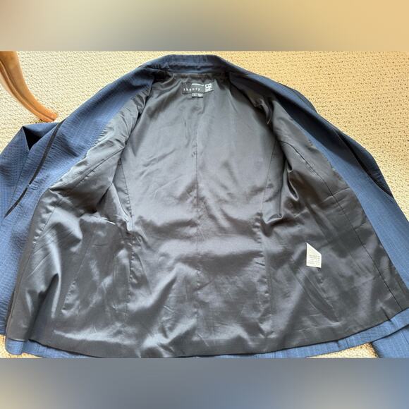 Theory for Barney's Wool Blend Blazer Navy Black Gray Stripes Size 4 Button Work - Picture 6 of 9